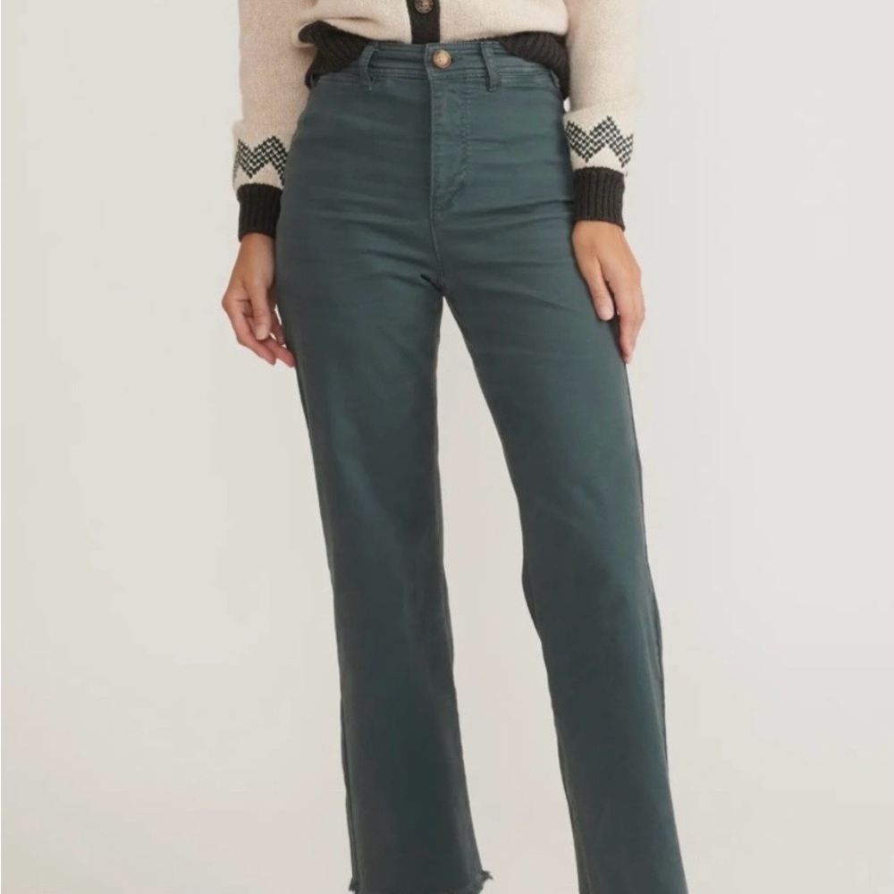 Marine Layer Bridget Wide-Leg Women's Teal Pants with Raw Hem